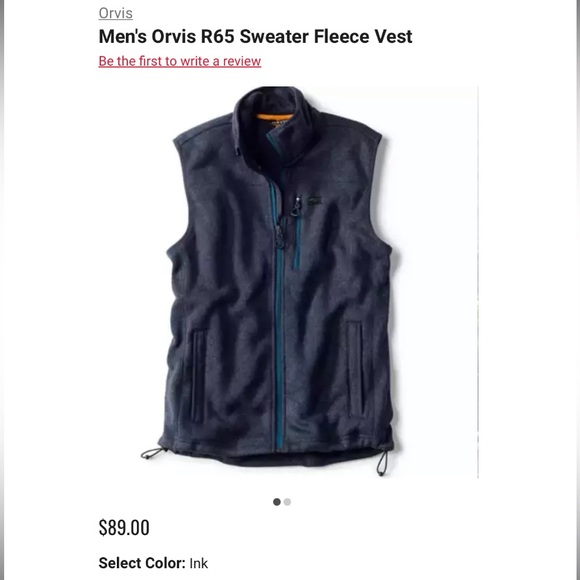 NWT Men's Navy Blue Orvis R65 “Ink” Recycled Sweater Fleece Full Zipper Vest - Picture 3 of 3